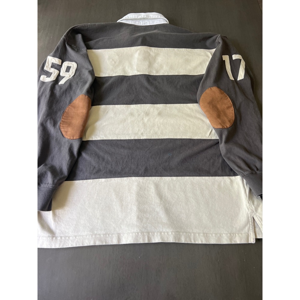 Guinness Mens Striped Rugby Shirt XXL Grey Cream Cotton Elbow Patches 1759 Harp - Picture 8 of 10